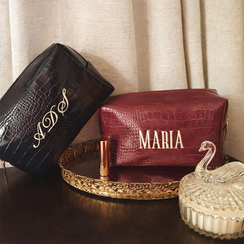 Luxury Skincare Samples - Embroidered Croc Makeup Bag Personalized Vegan